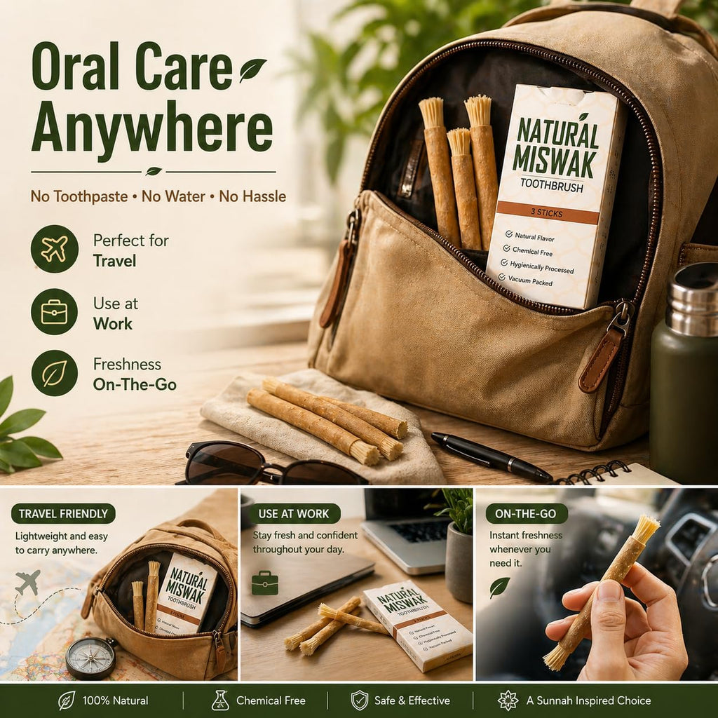 Natural Miswak Toothbrush Set with Olive Wood Handle (4-Pack)