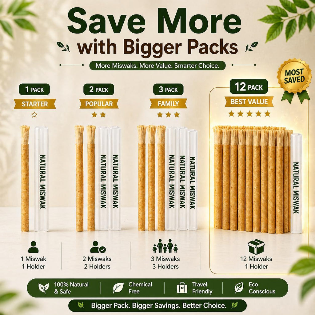 Natural Miswak Toothbrush Set with Olive Wood Handle (4-Pack)